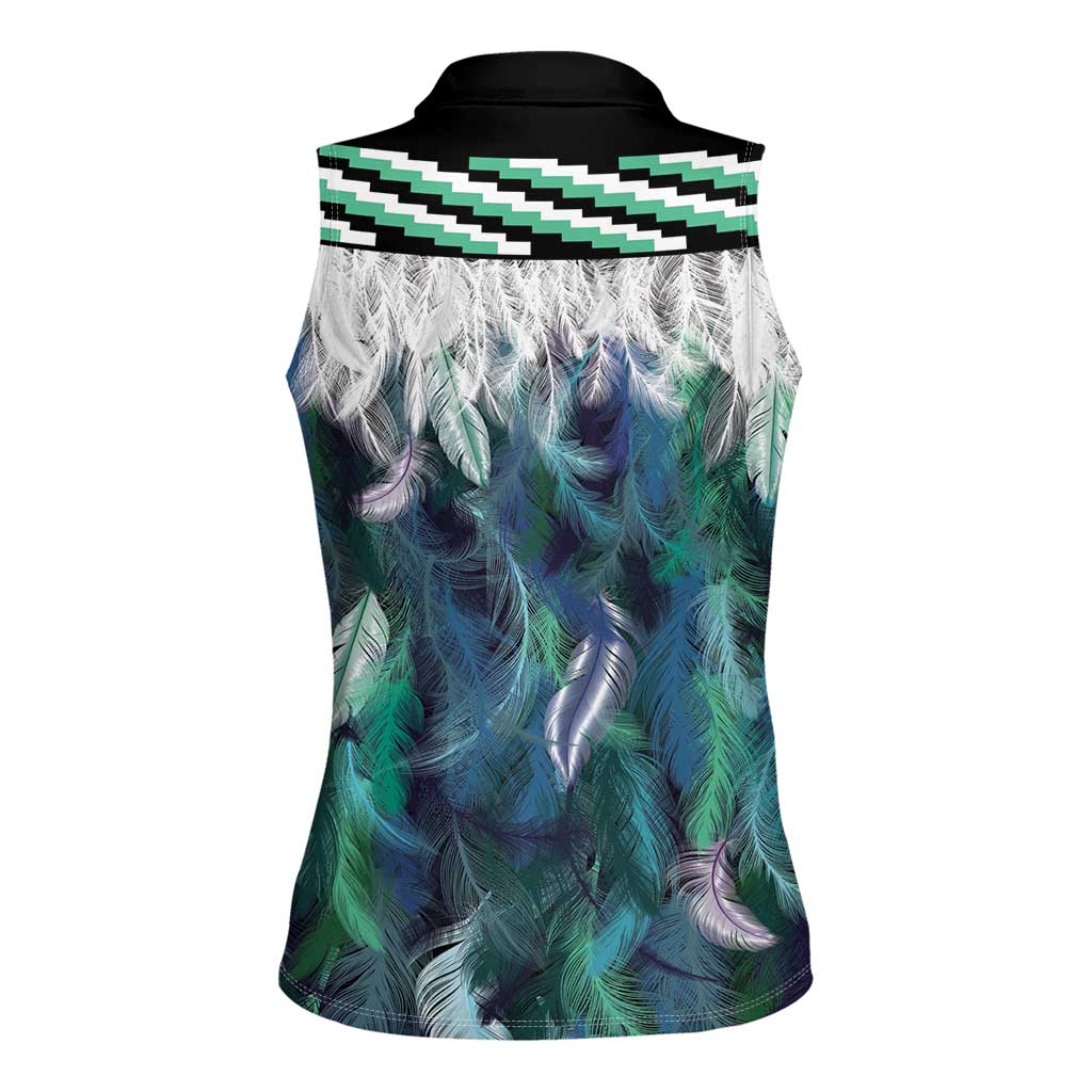 Aotearoa Korowai Motif Women Sleeveless Polo Shirt Maori Tane Poutama