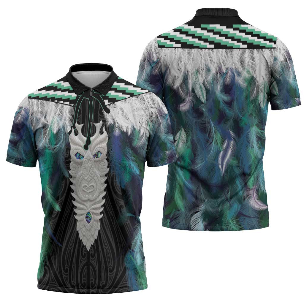 Aotearoa Korowai Motif Zipper Polo Shirt Maori Tane Poutama - Polynesian Pride