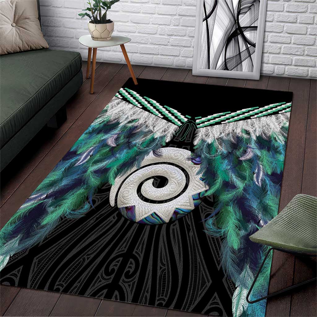 Aotearoa Korowai Motif Area Rug Maori Koru Poutama LT14 Turquoise - Polynesian Pride