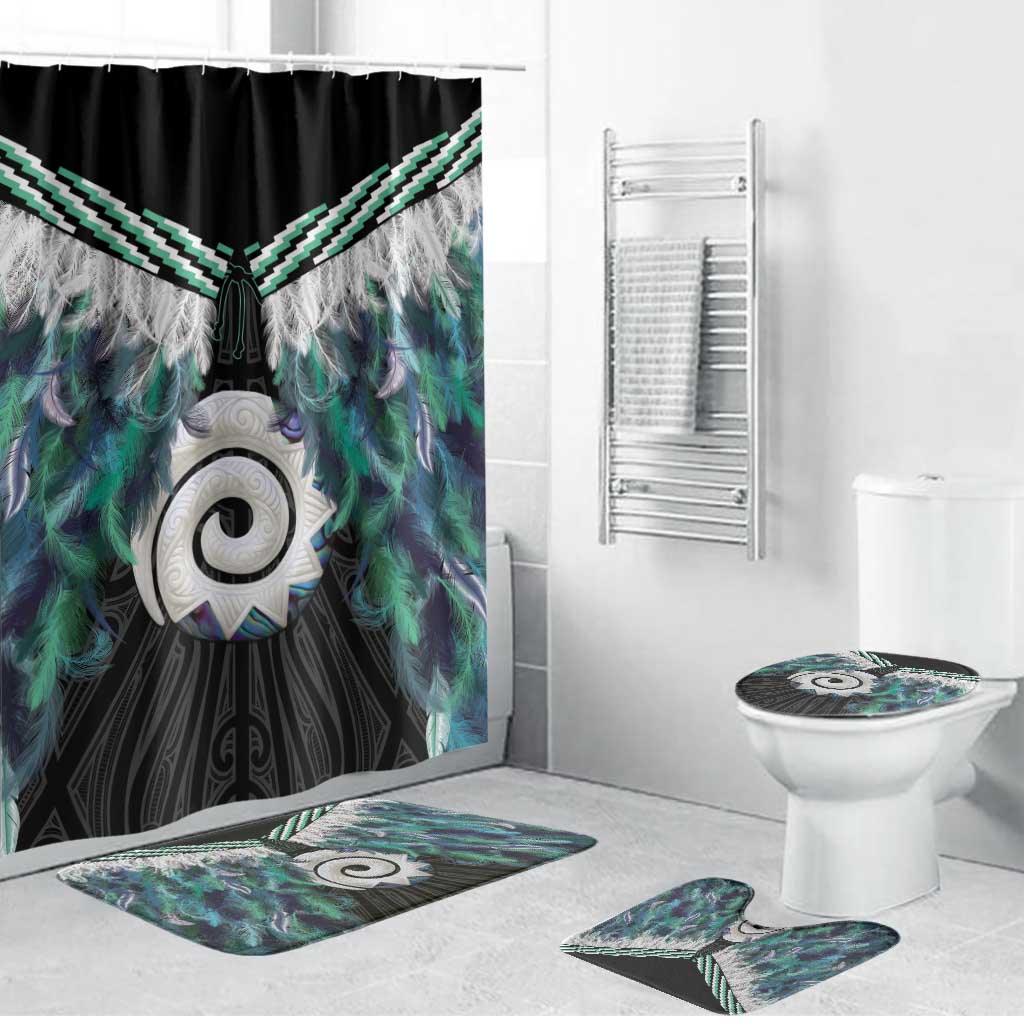 Aotearoa Korowai Motif Bathroom Set Maori Koru Poutama LT14 Bathroom Set (4 pcs) Turquoise - Polynesian Pride
