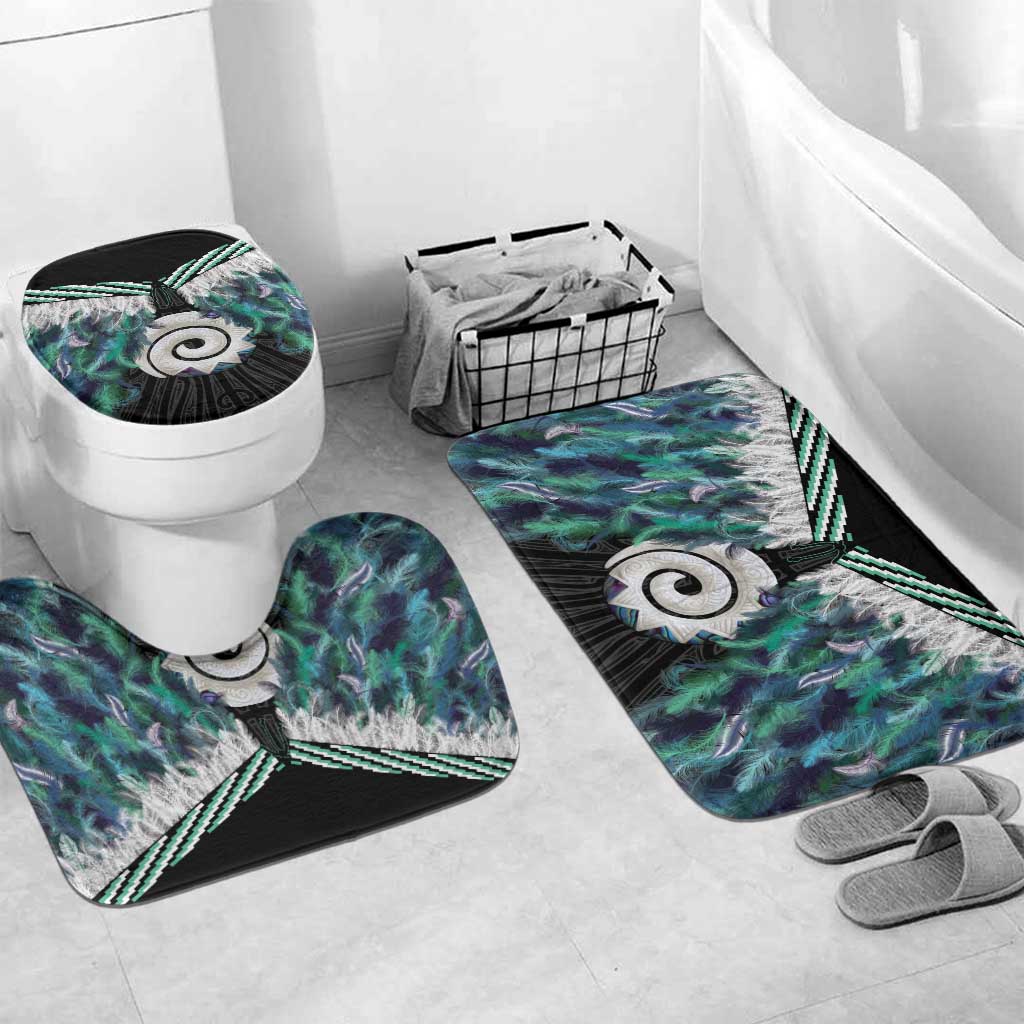 Aotearoa Korowai Motif Bathroom Set Maori Koru Poutama LT14 Mat Set Only (3 pcs) One Size Turquoise - Polynesian Pride
