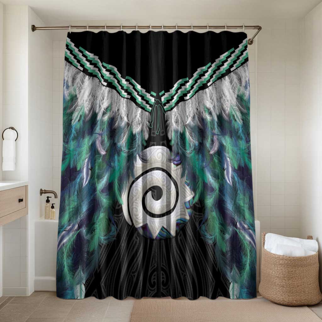 Aotearoa Korowai Motif Bathroom Set Maori Koru Poutama LT14 Shower Curtain Only Turquoise - Polynesian Pride