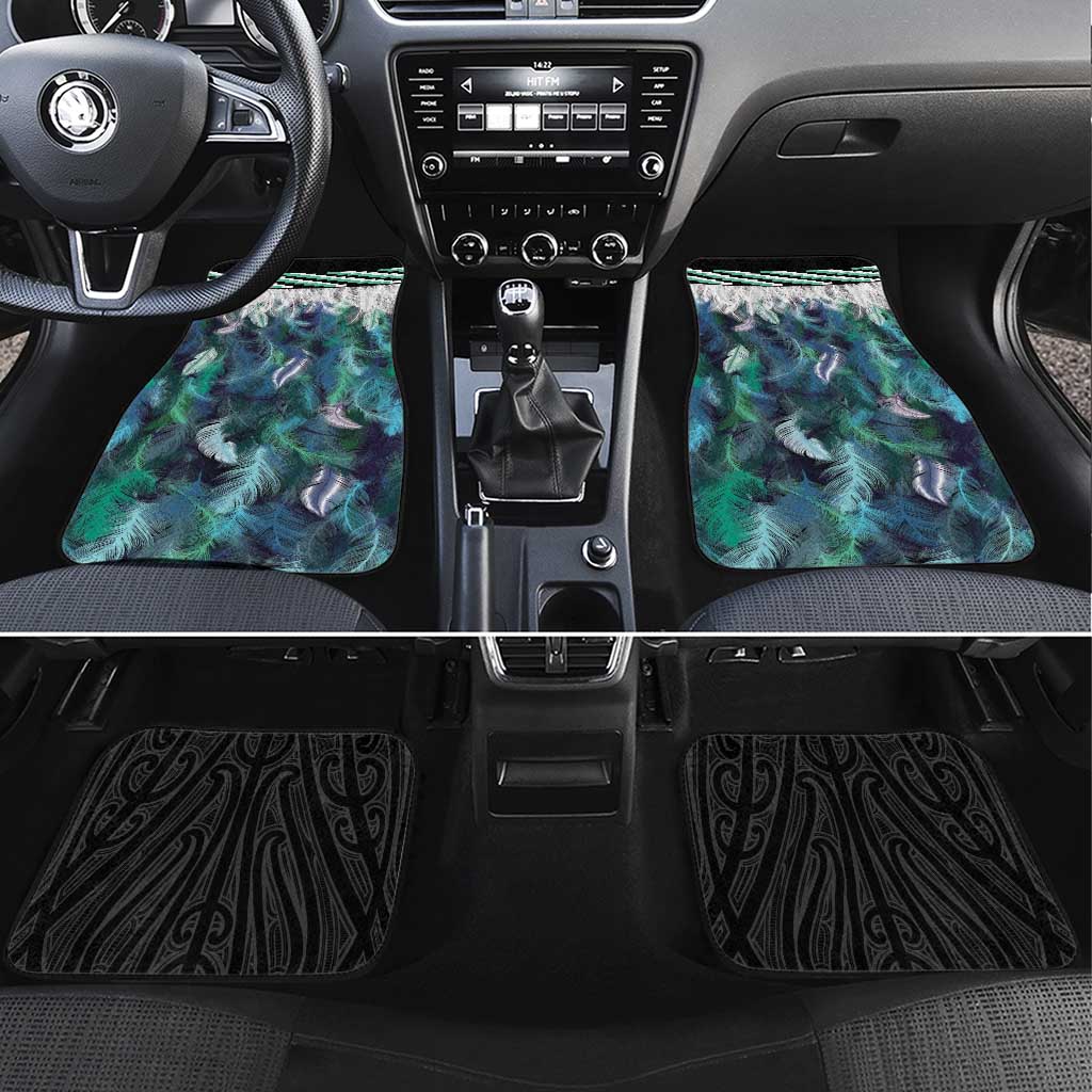 Aotearoa Korowai Motif Car Mats Maori Koru Poutama LT14 Set 4pcs Turquoise - Polynesian Pride