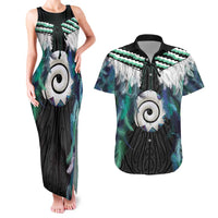 Aotearoa Korowai Motif Couples Matching Tank Maxi Dress and Hawaiian Shirt Maori Koru Poutama