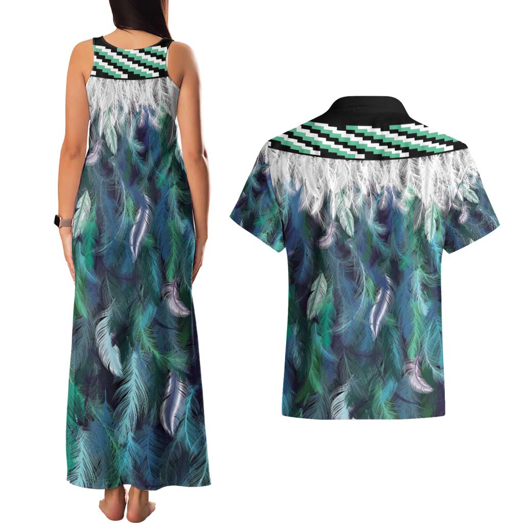 Aotearoa Korowai Motif Couples Matching Tank Maxi Dress and Hawaiian Shirt Maori Koru Poutama