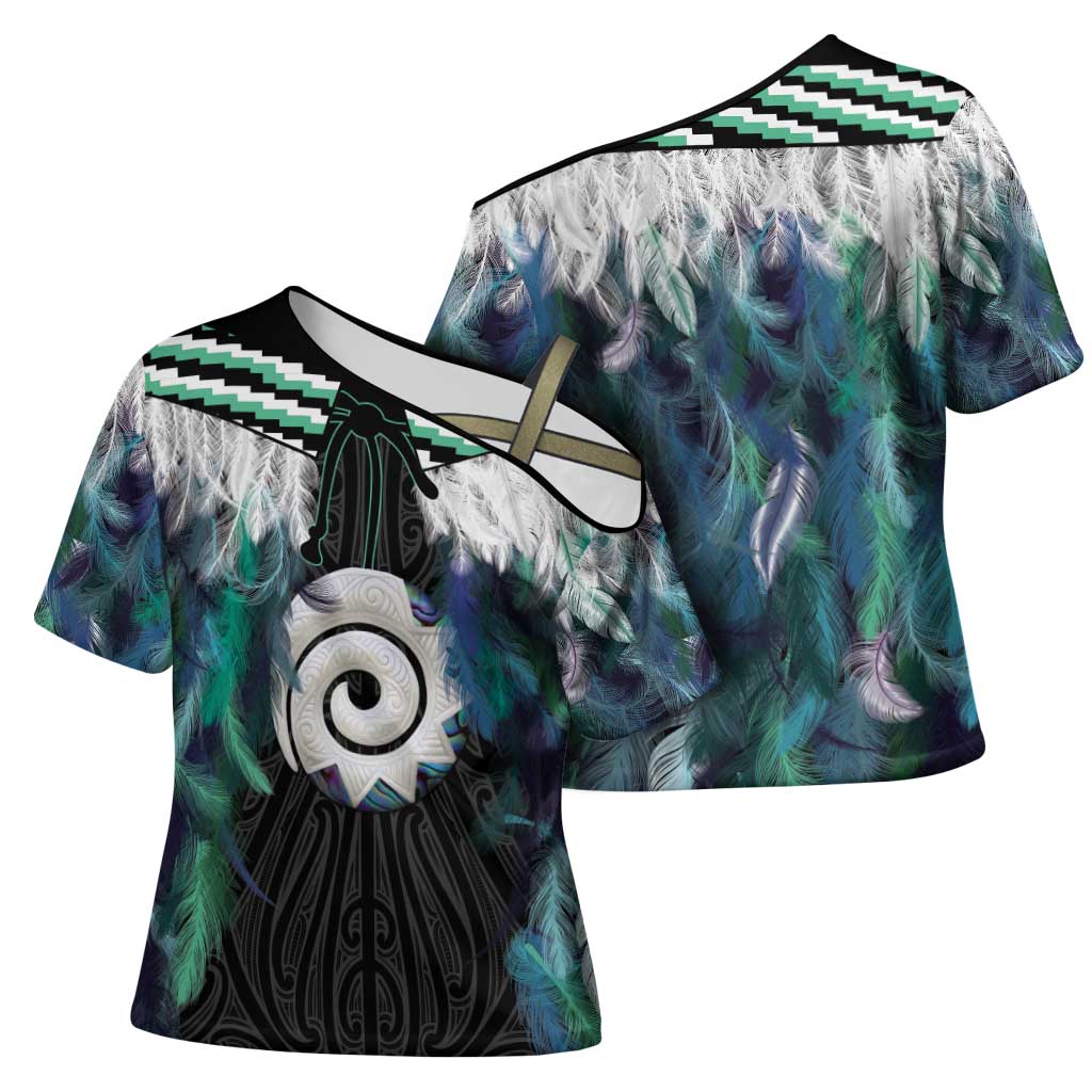 Aotearoa Korowai Motif Cross Shoulder Shirt Maori Koru Poutama - Polynesian Pride