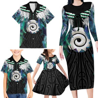 Aotearoa Korowai Motif Family Matching Long Sleeve Bodycon Dress and Hawaiian Shirt Maori Koru Poutama LT14 - Polynesian Pride