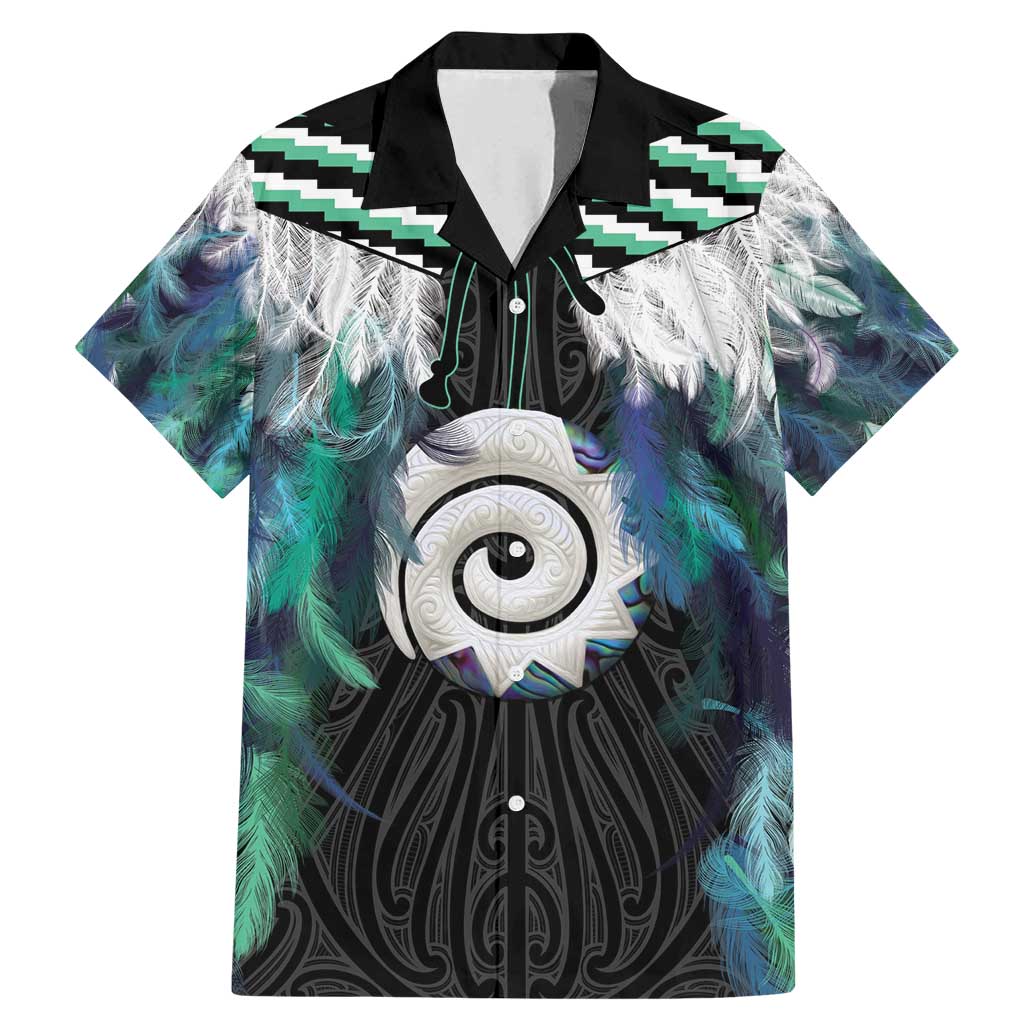Aotearoa Korowai Motif Family Matching Mermaid Dress and Hawaiian Shirt Maori Koru Poutama LT14 Dad's Shirt - Short Sleeve Turquoise - Polynesian Pride