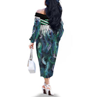 Aotearoa Korowai Motif Family Matching Off The Shoulder Long Sleeve Dress and Hawaiian Shirt Maori Koru Poutama LT14 - Polynesian Pride