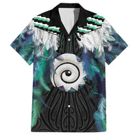 Aotearoa Korowai Motif Family Matching Off Shoulder Maxi Dress and Hawaiian Shirt Maori Koru Poutama LT14 Dad's Shirt - Short Sleeve Turquoise - Polynesian Pride