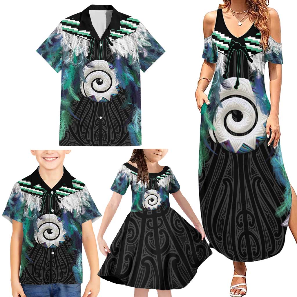 Aotearoa Korowai Motif Family Matching Summer Maxi Dress and Hawaiian Shirt Maori Koru Poutama LT14 - Polynesian Pride