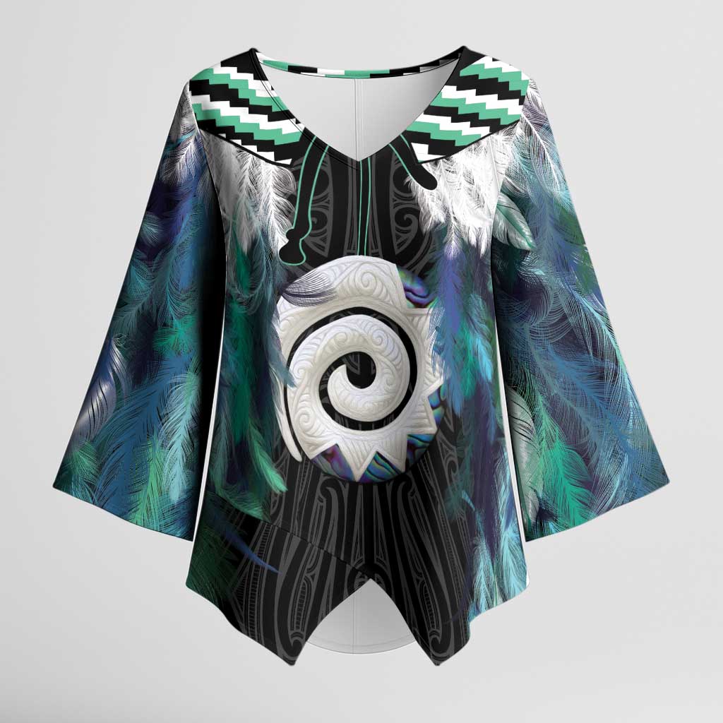Aotearoa Korowai Motif Kimono Sleeve Blouse Maori Koru Poutama LT14 Female Turquoise - Polynesian Pride