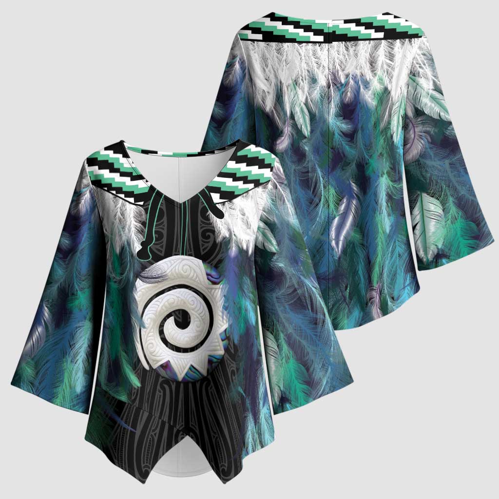 Aotearoa Korowai Motif Kimono Sleeve Blouse Maori Koru Poutama LT14 - Polynesian Pride