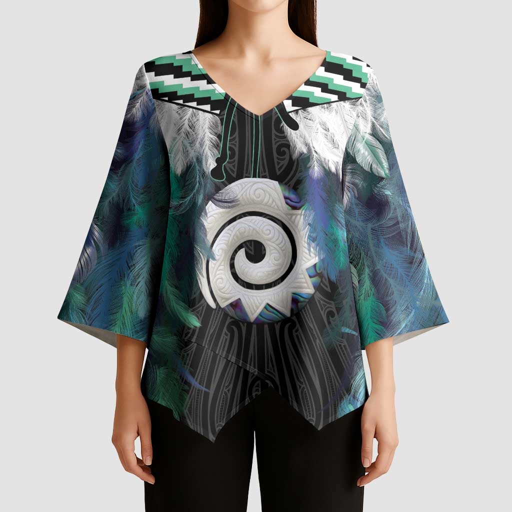 Aotearoa Korowai Motif Kimono Sleeve Blouse Maori Koru Poutama LT14 - Polynesian Pride