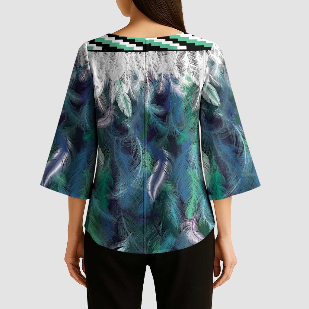 Aotearoa Korowai Motif Kimono Sleeve Blouse Maori Koru Poutama LT14 - Polynesian Pride