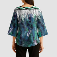 Aotearoa Korowai Motif Kimono Sleeve Blouse Maori Koru Poutama LT14 - Polynesian Pride