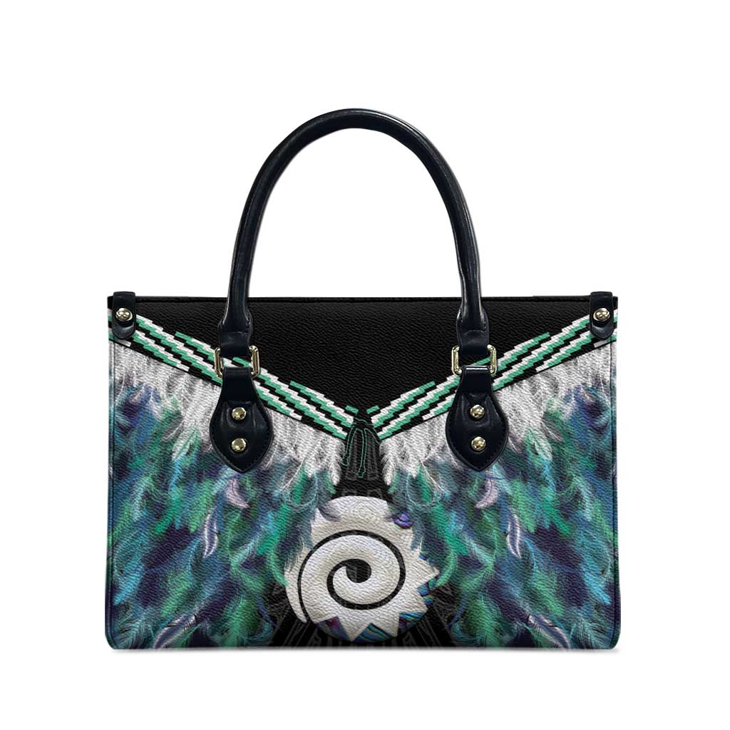 Aotearoa Korowai Motif Leather Bag Maori Koru Poutama LT14 - Polynesian Pride