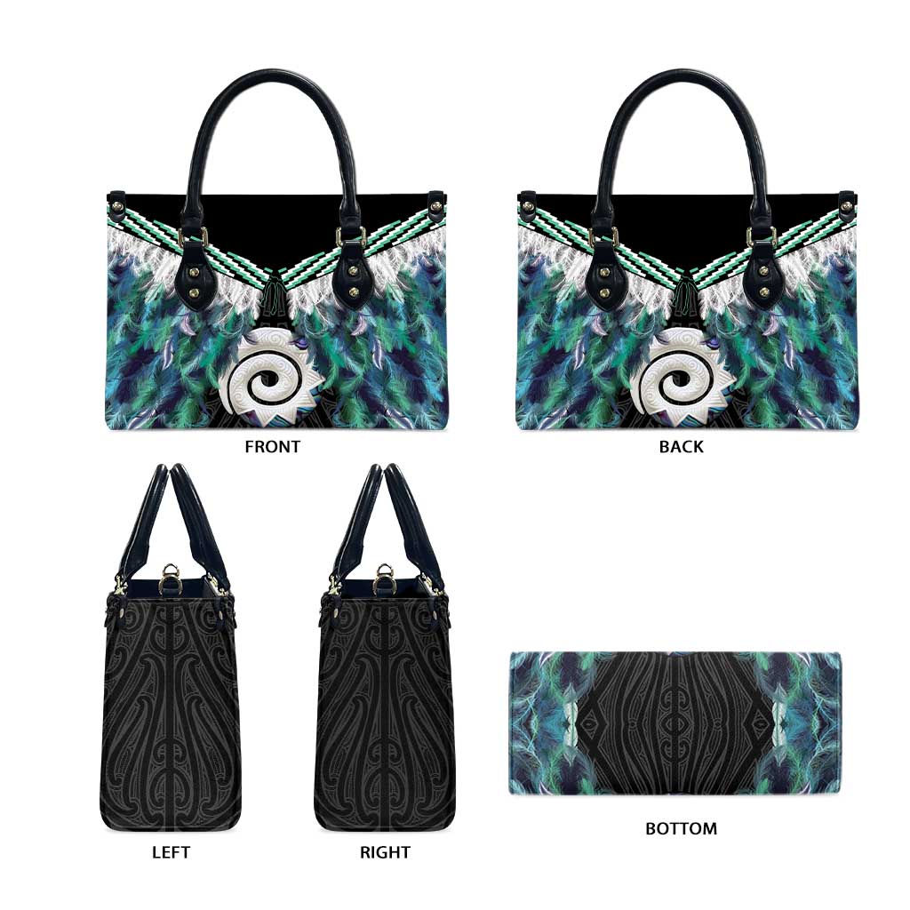 Aotearoa Korowai Motif Leather Bag Maori Koru Poutama LT14 - Polynesian Pride