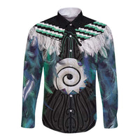 Aotearoa Korowai Motif Long Sleeve Button Shirt Maori Koru Poutama