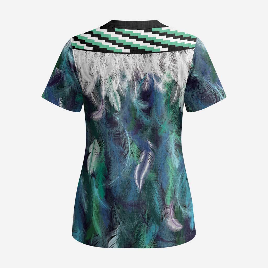 Aotearoa Korowai Motif Scrub Top Maori Koru Poutama - Polynesian Pride
