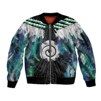 Aotearoa Korowai Motif Sleeve Zip Bomber Jacket Maori Koru Poutama LT14 Unisex Turquoise - Polynesian Pride