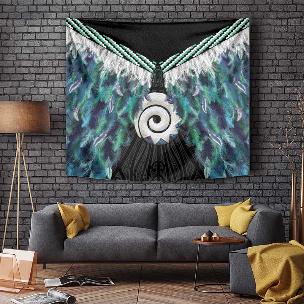Aotearoa Korowai Motif Tapestry Maori Koru Poutama LT14 Turquoise - Polynesian Pride