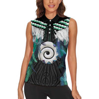 Aotearoa Korowai Motif Women Sleeveless Polo Shirt Maori Koru Poutama