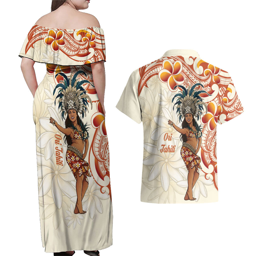 Heiva i Tahiti Couples Matching Off Shoulder Maxi Dress and Hawaiian Shirt Ori Tahitian Dance Tiare Maori LT14 - Polynesian Pride
