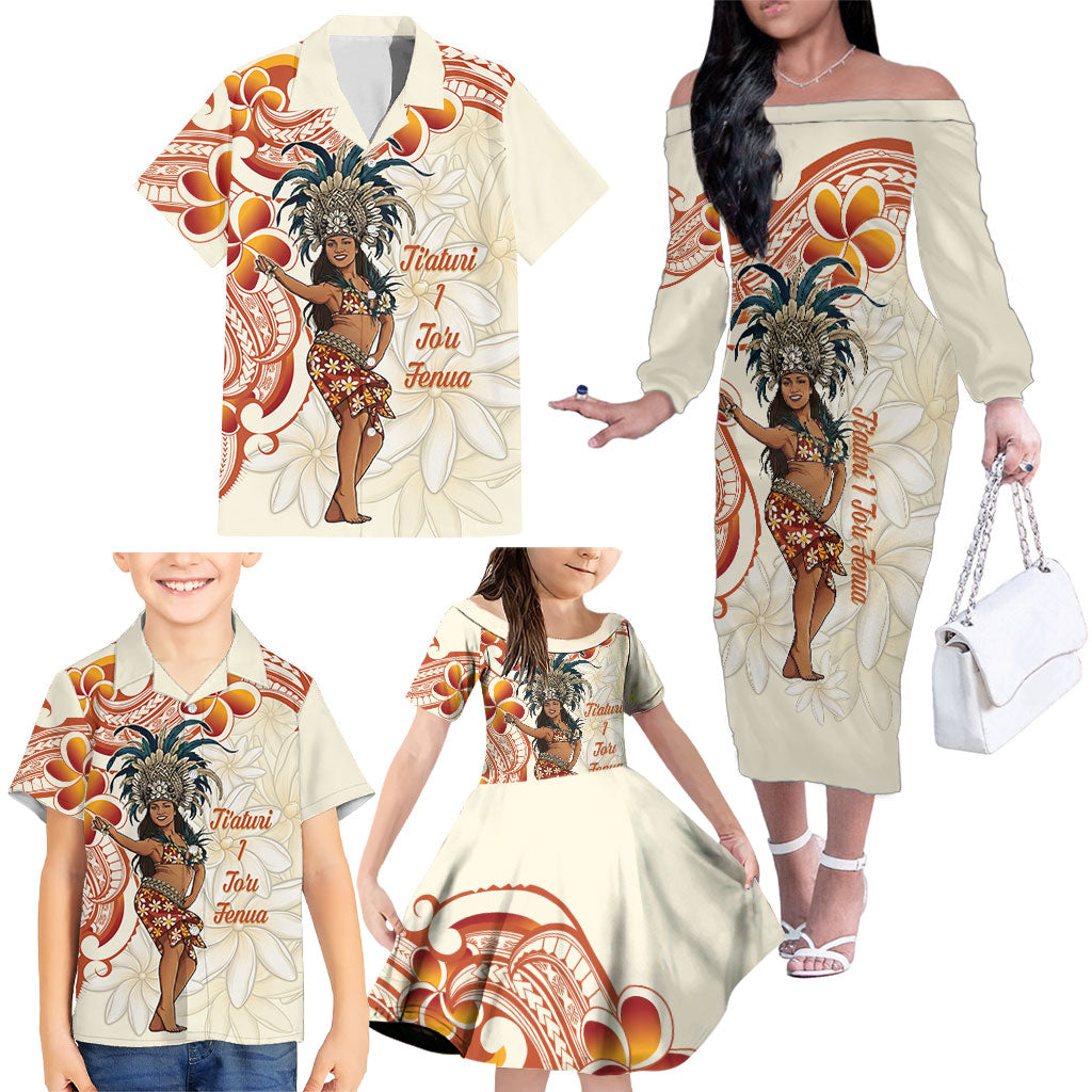 Heiva i Tahiti Family Matching Off The Shoulder Long Sleeve Dress and Hawaiian Shirt Ori Tahitian Dance Tiare Maori LT14 - Polynesian Pride