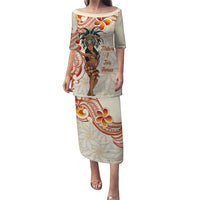 Heiva i Tahiti Family Matching Puletasi and Hawaiian Shirt Ori Tahitian Dance Tiare Maori LT14 Mom's Dress Beige - Polynesian Pride