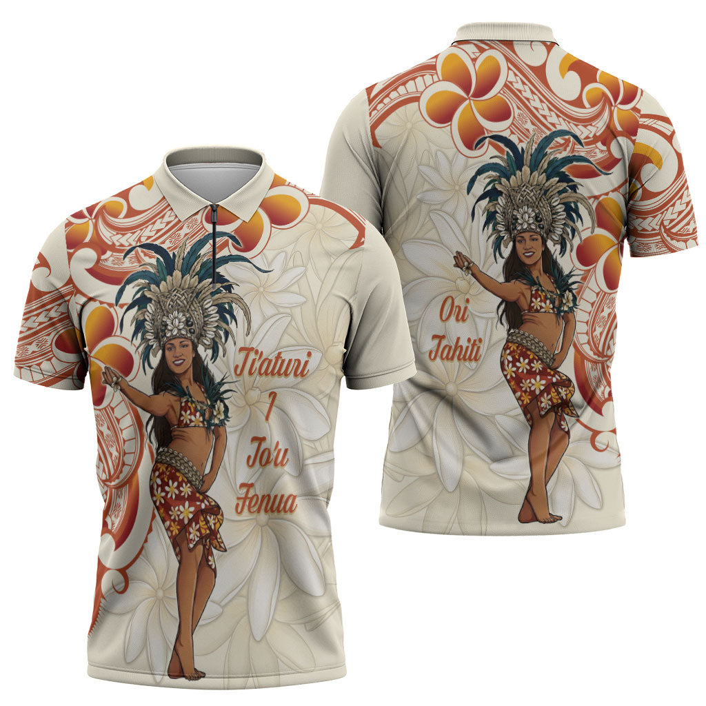 Heiva i Tahiti Zipper Polo Shirt Ori Tahitian Dance Tiare Maori