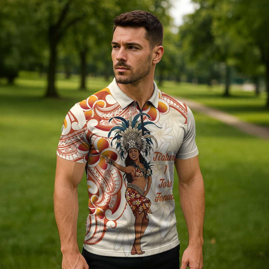 Heiva i Tahiti Zipper Polo Shirt Ori Tahitian Dance Tiare Maori