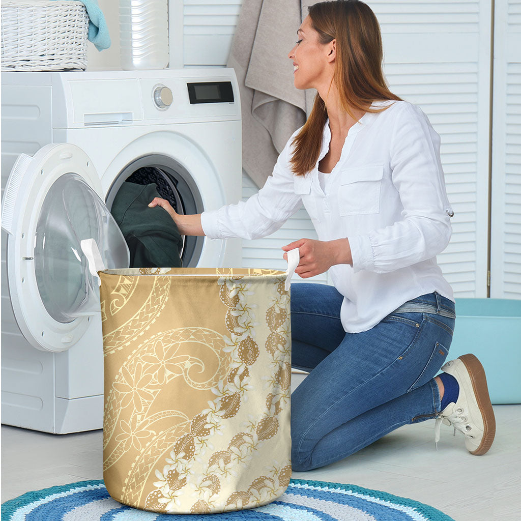 Heiva i Tahiti Laundry Basket Tahitian Tiare Maori Cowrie Lei Brown