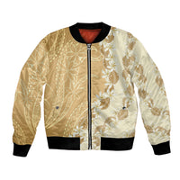 Heiva i Tahiti Bomber Jacket Tahitian Tiare Maori Cowrie Lei Brown