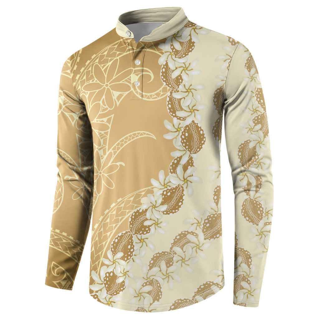 Heiva i Tahiti Button Sweatshirt Tahitian Tiare Maori Cowrie Lei Brown
