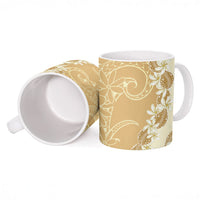 Heiva i Tahiti Ceramic Mug Tahitian Tiare Maori Cowrie Lei Brown