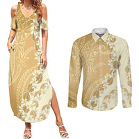 Heiva i Tahiti Couples Matching Summer Maxi Dress and Long Sleeve Button Shirt Tahitian Tiare Maori Cowrie Lei Brown LT14 Brown - Polynesian Pride