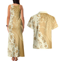 Heiva i Tahiti Couples Matching Tank Maxi Dress and Hawaiian Shirt Tahitian Tiare Maori Cowrie Lei Brown LT14 - Polynesian Pride