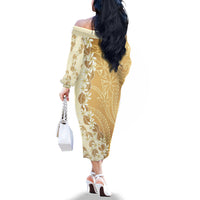 Heiva i Tahiti Family Matching Off The Shoulder Long Sleeve Dress and Hawaiian Shirt Tahitian Tiare Maori Cowrie Lei Brown LT14 - Polynesian Pride