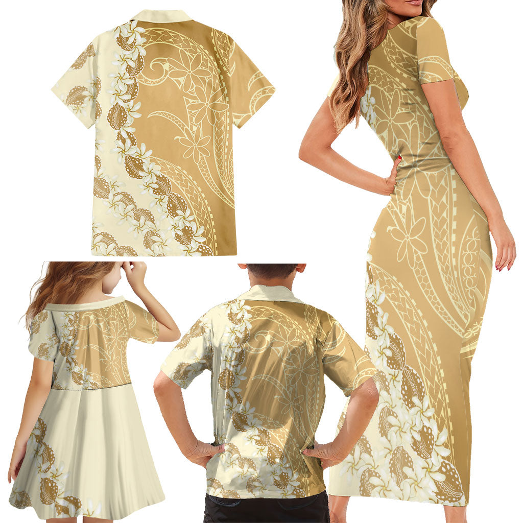 Heiva i Tahiti Family Matching Short Sleeve Bodycon Dress and Hawaiian Shirt Tahitian Tiare Maori Cowrie Lei Brown LT14 - Polynesian Pride