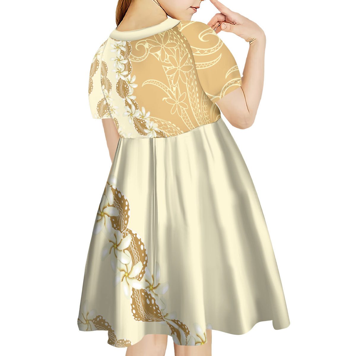 Heiva i Tahiti Kid Short Sleeve Dress Tahitian Tiare Maori Cowrie Lei Brown