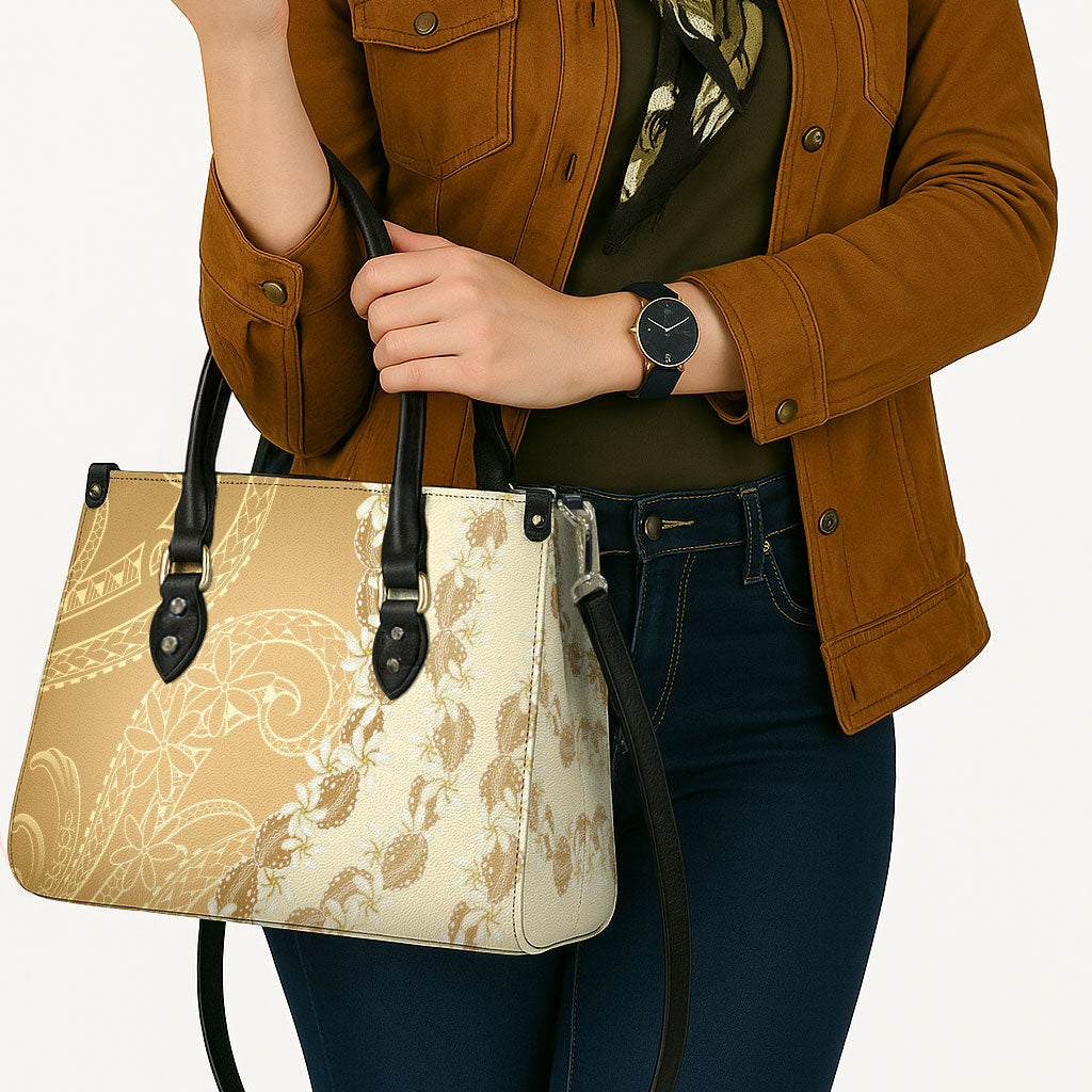 Heiva i Tahiti Leather Bag Tahitian Tiare Maori Cowrie Lei Brown