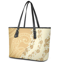 Heiva i Tahiti Leather Tote Bag Tahitian Tiare Maori Cowrie Lei Brown