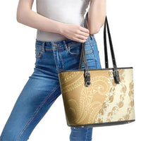 Heiva i Tahiti Leather Tote Bag Tahitian Tiare Maori Cowrie Lei Brown