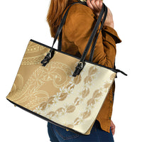Heiva i Tahiti Leather Tote Bag Tahitian Tiare Maori Cowrie Lei Brown