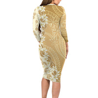 Heiva i Tahiti Long Sleeve Bodycon Dress Tahitian Tiare Maori Cowrie Lei Brown LT14 - Polynesian Pride