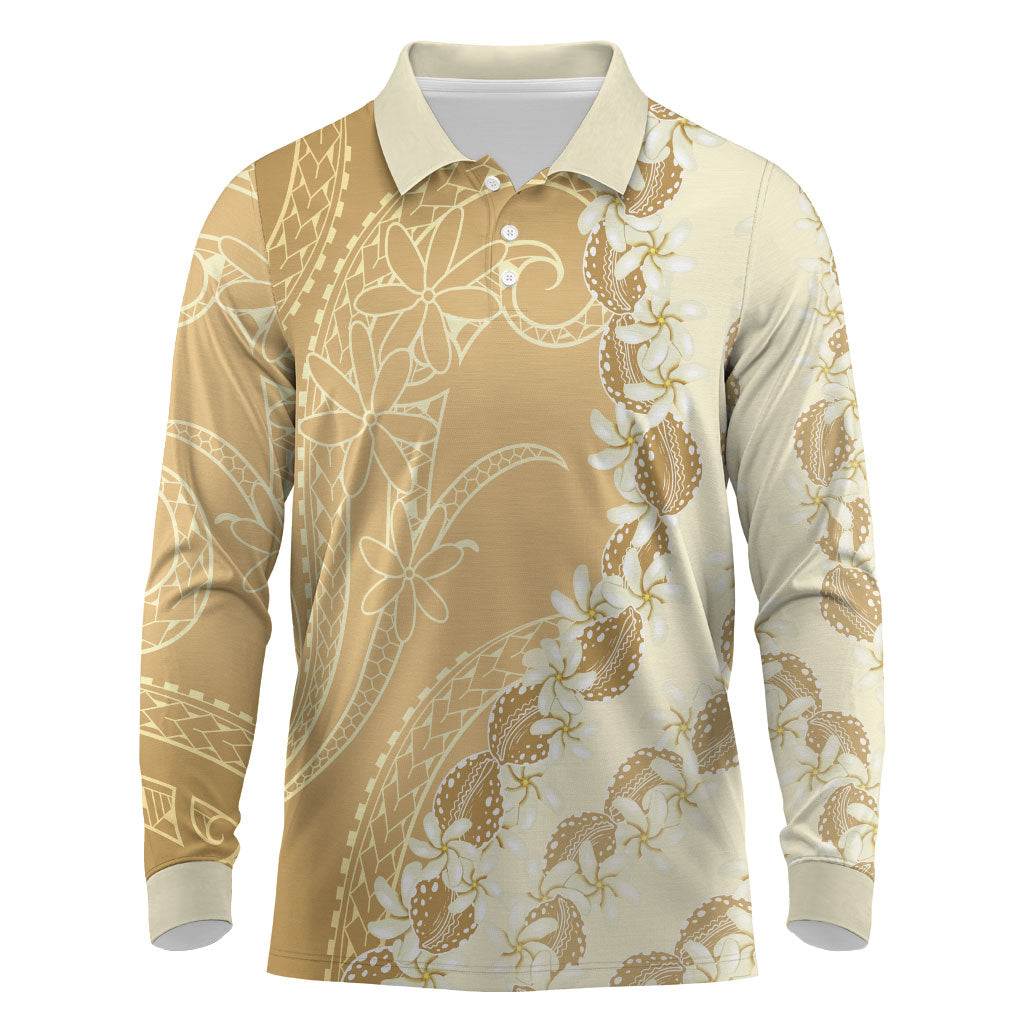 Heiva i Tahiti Long Sleeve Polo Shirt Tahitian Tiare Maori Cowrie Lei Brown