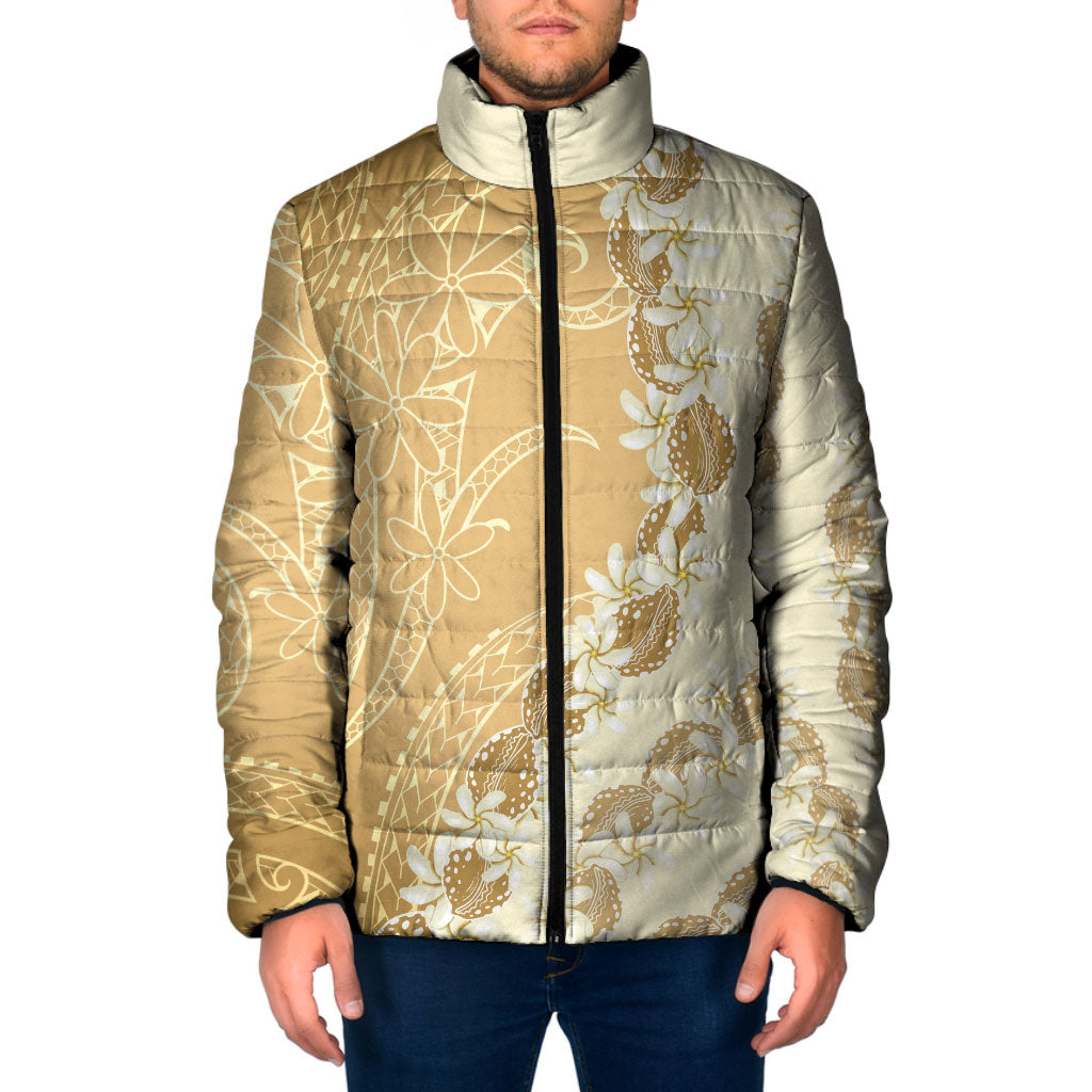 Heiva i Tahiti Padded Jacket Tahitian Tiare Maori Cowrie Lei Brown