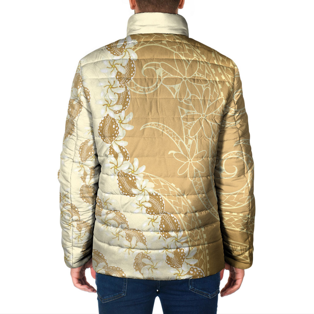 Heiva i Tahiti Padded Jacket Tahitian Tiare Maori Cowrie Lei Brown