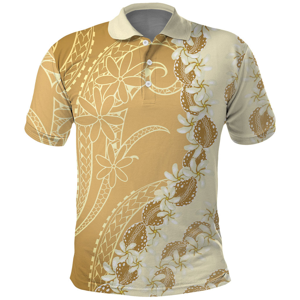Heiva i Tahiti Polo Shirt Tahitian Tiare Maori Cowrie Lei Brown